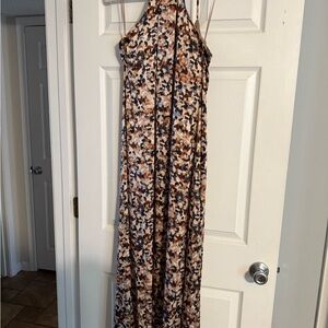 Nicole Miller Brown and Orange Halter Maxi Sundress